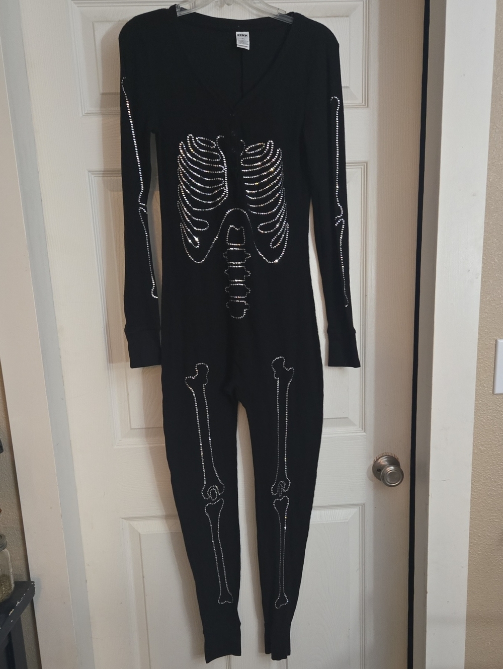 PINK Victoria's Secret Rhinestone Skeleton Thermal Onesie Pajamas Size M